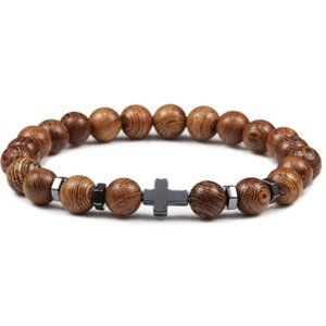 Wood Bracelet,Wood Cross Bracelet,8mm Wooden Beads,Men,Women